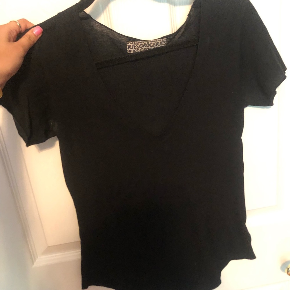 Black v-neck short sleeve top
